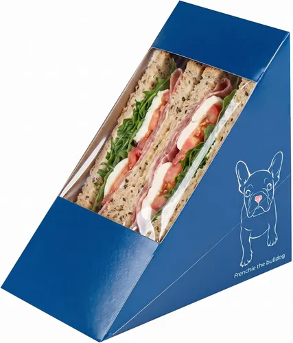 Vista 10 de Restaurantware -Cafe Vision Cajas de papel sándwich de 4.8 x 2.8 pulgadas, 200 cajas medianas de cuña tipo sándwich - con ventana, desechables, Azul