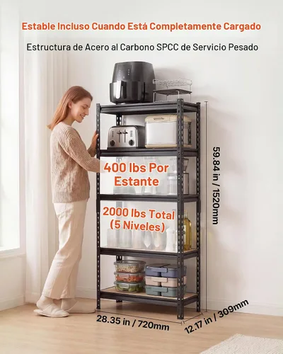 Vista 3 de VEVOR Storage Shelves, 5-Tier Adjustable, 2000 lbs Capacity, Heavy Duty Garage Storage Shelving Unit, Metal Utility Rack Shelf, for Kitchen Pantry