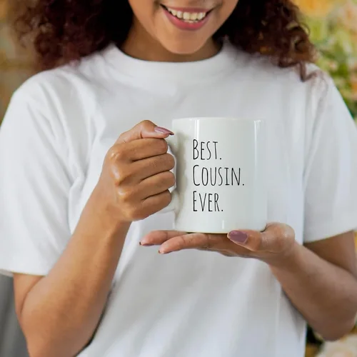 Vista 6 de Panvola Taza de café con texto en inglés "Best Cousin Ever", regalos para mujeres y hombres de la tía, tío, familia, reunión, vasos de cerámica, 11