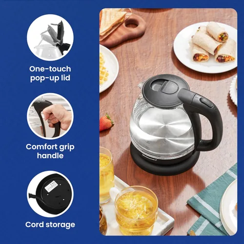 Vista 6 de Elite Gourmet EKT1001 - Tetera de vidrio de 1.0 L, 1100 W, base inalámbrica Negro