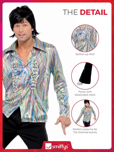 Vista 5 de Smiffy's - Disfraz retro de los años 70 para hombre con camisa y destellos psicodélicos