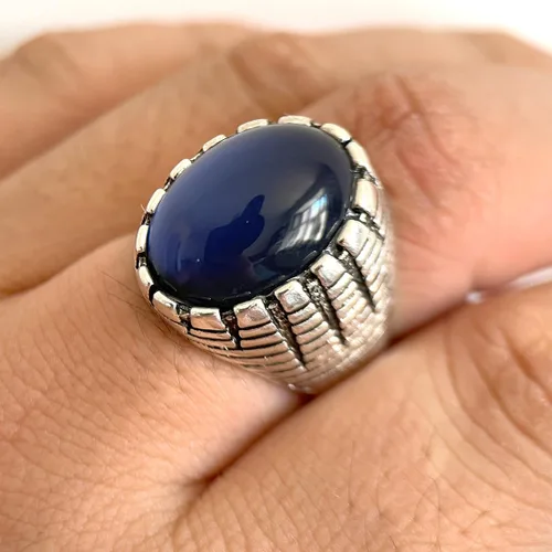 Vista 4 de THJEW Juego de 4 anillos de piedras preciosas naturales retro, juego de anillos de piedra real chapados en plata gruesa, regalo de joyería