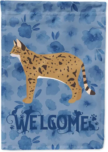 Vista 303 de Caroline's Treasures CK4813CHF - Bandera de bienvenida con gato abisinio azul, manga grande, para porche, para colgar en la pared, poliéster