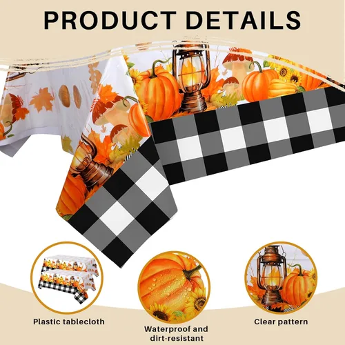 Vista 2 de Peryiter 2 manteles rectangulares de otoño de Acción de Gracias de 54 x 108 pulgadas, mantel rectangular lavable para mesa de comedor para cocina