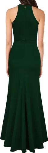 Vista 2 de WOOSEA Vestido largo de cóctel de noche con cuello alto y sin mangas para mujer
