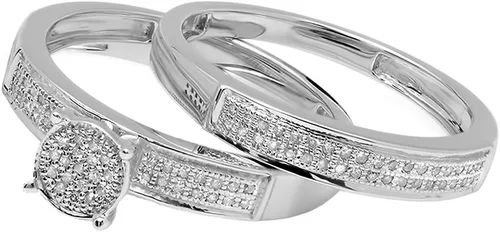 Vista 2 de Dazzlingrock Collection Anillo de compromiso de 0,25 quilates (quilates) con diamantes de corte redondo para mujer, plata de ley de 14 quilates