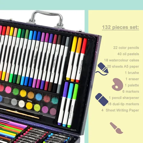 Vista 3 de Darnassus Juego de arte de 132 piezas, juego de colores profesionales de lujo, caja de regalo, juego de arte, manualidades, dibujo, pintura, kit
