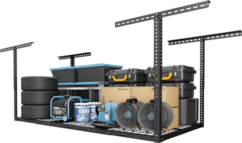 Vista 12 de FLEXIMOUNTS Estante de almacenamiento de techo de garaje de 3x8, sistema de organización de garaje ajustable, metal resistente, capacidad