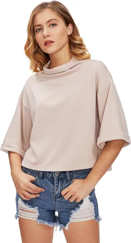 Vista 5 de SweatyRocks - Blusa holgada de manga 34 para mujer, cuello alto falso, elegante