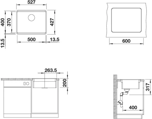 Vista 4 de BLANCO 526349 ETAGON 500-F Fregadero de cocina, negro, 23.6 in Unterschrank
