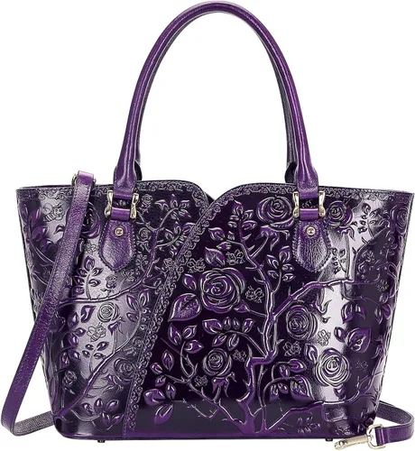 Vista 2 de PIJUSHI Bolsos florales de diseñador con asa superior, bolsos de cuero auténtico, cartera floral para mujer y tarjetero de cuero genuino
