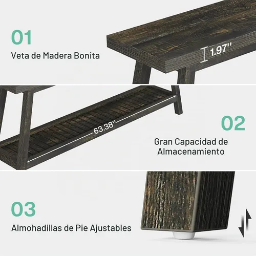 Vista 8 de Tribesigns - Mesa consola de 70,86 pulgadas para entrada, mesa de entrada de 2 niveles estilo granja, mesa de sofá estrecha y larga detrás del sofá