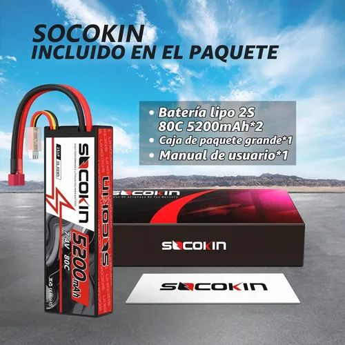 Vista 5 de 2S Lipo Batería 7.4V 5200mAh 80C Batería con estuche rígido T-Plug para RC Evader BX Car Buggy Boat Drones 1/10 Escala Racing Truck Racing Heli