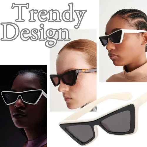 Vista 4 de Hanj Lentes de sol retro con diseño de ojo de gato para mujeres y hombres de los años 80 y 90, lentes de sol gruesos y geniales estilo vintage, a