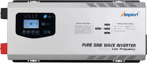 Vista 4 de Ampinvt Inversor de Potencia de Onda Sinusoidal Pura 5000W Pico 15000 Watts 24V DC a 120/240V AC Fase Dividida con Cargador AC de Batería, Inversor