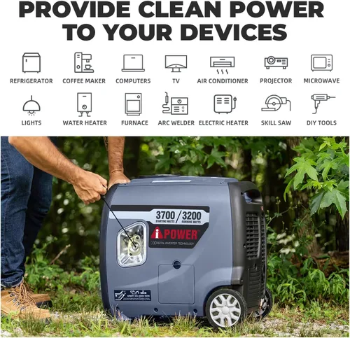 Vista 6 de A-iPower Generador inversor portátil, listo para autocaravana de 3700 W, cumple con la EPA, portátil con mango telescópico para uso doméstico