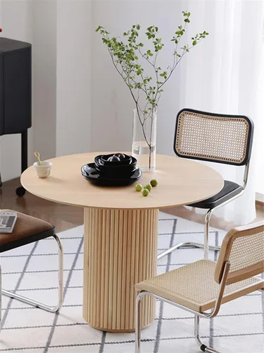 Vista 2 de Mesa de comedor redonda de madera maciza negra, mesa circular de 27.5 pulgadas de ancho para comedor, cocina, ocio, mesa de centro