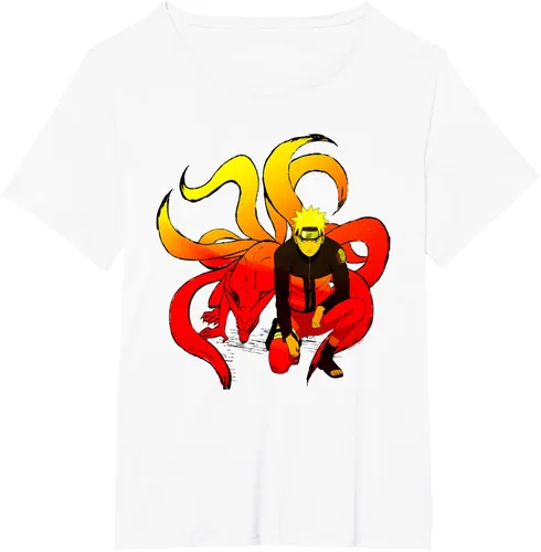Vista 52 de Naruto Shippuden Naruto and 9 Tails - Camiseta de manga corta Negro