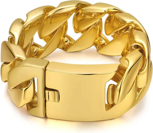 Vista 5 de ROWIN&CO Jewelry - Enorme pulsera gruesa de 1.260 in para hombre, resistente, chapado en oro amarillo de 18 quilates, cadena cubana de acero
