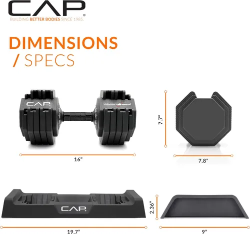 Vista 18 de CAP ADJUSTABELL - Juego de mancuernas ajustables de selección rápida de primera calidad para entrenamiento de fuerza, individuales y pares, 12.5