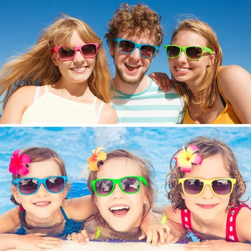 Vista 5 de ELECLAND Gafas de sol para niños, regalos de fiesta de color neón a granel para fiesta de verano, fiesta en la piscina, cumpleaños, bolsas