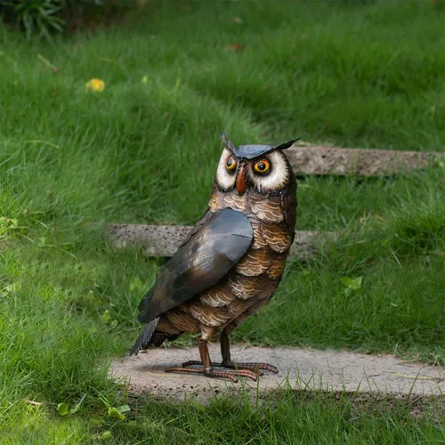 Vista 9 de Natelf Esculturas y Estatuas de Búho de Jardín, Escultura de Arte de Patio con Pájaro de Metal de Pie para Patio, Patio Trasero, Estanque
