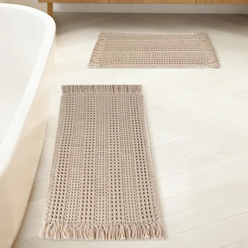 Vista 12 de Tapete de baño con borlas, tapete de baño con borlas, tapete de baño antideslizante para suelo de baño, tapete de baño bohemio ultra suave, tapete