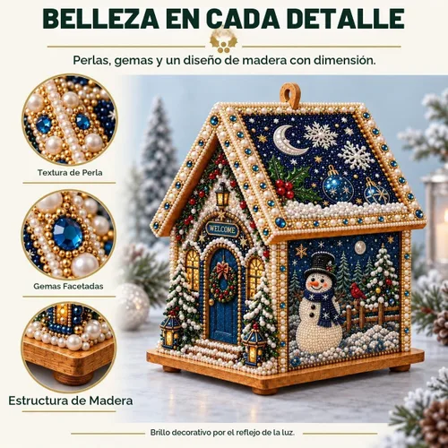 Vista 2 de Kit de pintura de diamante de casa de Navidad 3D para adultos, arte