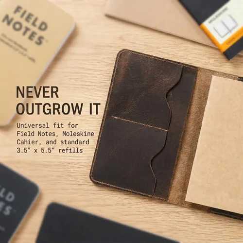 Vista 6 de Rustique 3-in-1 Leather Field Notes Cover Set with Card Holder Wallet & Free Notebook Gift Boxed Pocket Travel Journal Organizer for Moleskine