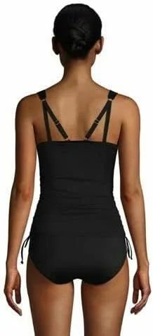 Vista 2 de Lands' End Traje de baño tankini con cuello en V ajustable resistente al cloro para mujer, tirantes ajustables