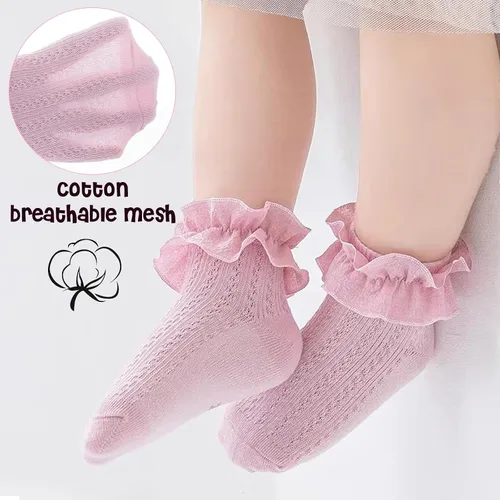 Vista 4 de AQOKKA Flower Baby Girls Socks with Non-Slip Grips Cute Cotton Princess Low Newborn Baby Socks for Girls Toddler 0-12 Months