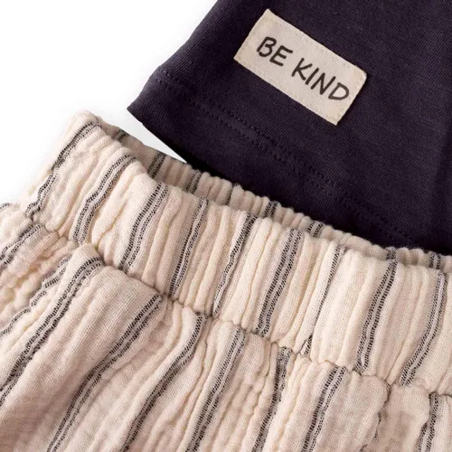 Vista 4 de 100% algodón, 2 piezas, conjuntos de trajes de verano, camiseta de manga corta estampada y pantalones con cintura elástica