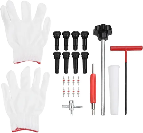 Vista 5 de 22-Piece Quick Change Tire Valve Tool Kit, 15-Second Stem Replacement For Cars, Trucks, ATVs, Motorcycles With TR413/414 Cores(black)