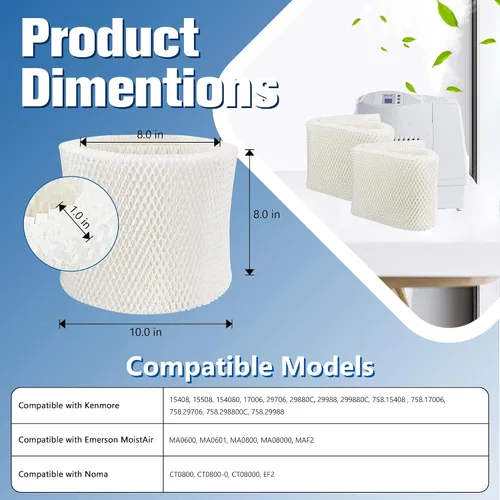 Vista 2 de Funmit MAF2 - Filtro de mecha para humidificador (paquete de 2) de repuesto compatible con humidificadores Essick Air AIRCare MoistAIR MA0800