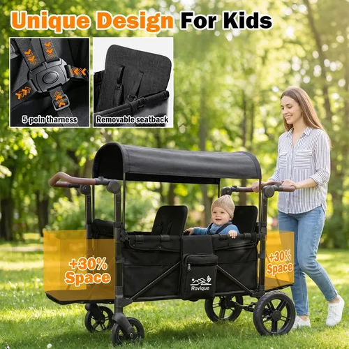 Vista 3 de Cochecito Vagón para 2 Niños, Cochecito Vagón Todo Terreno con Extensor Extra Largo, Vagón de Bebé Plegable de Aluminio con Asientos Convertibles