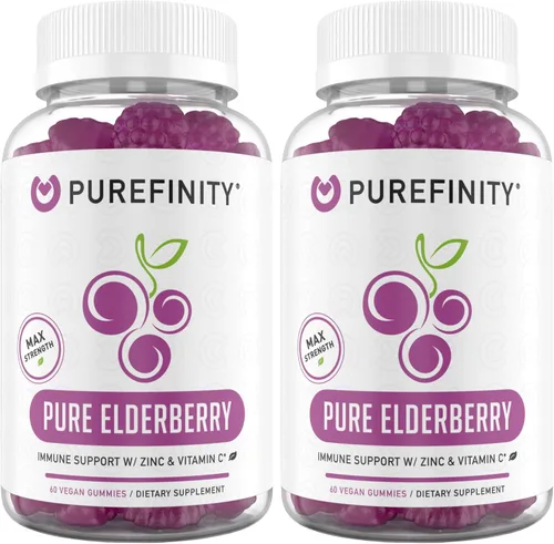 Vista 7 de PUREFINITY Gomitas de saúco con sambucus, vitamina C y zinc, tu suplemento diario perfecto 3 en 1 para niños y adultos, sin gluten, sin OMG