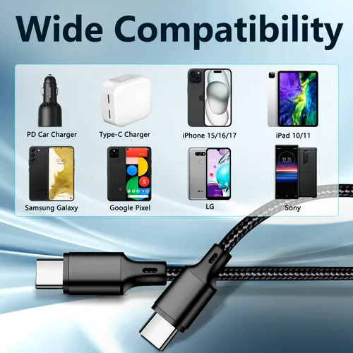 Vista 7 de cugunu Cable USB C a USB C, paquete de 5 cables de carga rápida de 60 W, 3 Negro