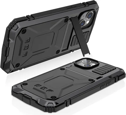 Vista 5 de Funda de metal para iPhone 14 de aluminio de grado militar con protector de pantalla de soporte de metal, a prueba de caídas, a prueba de golpes