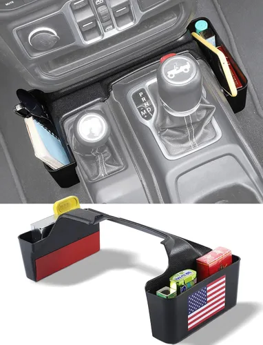 Vista 8 de Savadicar GT-2 - Caja de almacenamiento de palanca de cambios con microfibras, bandeja de palanca de cambios de bandera estadounidense, organizador