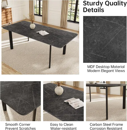 Vista 3 de HIPIHOM Mesa de comedor extensible para 6-8 personas, mesa rectangular de 63 a 78.7 pulgadas, mesa de cocina de MDF gris oscuro con patas de metal