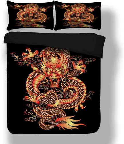 Vista 2 de Juego de ropa de cama con estampado de dragón de China en 3D, funda de edredón tamaño Queen, Textiles para el hogar para adultos, ropa de cama