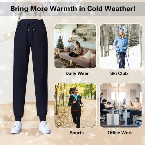 Vista 6 de MAYSTEPPE Pantalones deportivos con forro polar para mujer, pantalones deportivos con forro polar cálido para invierno, pantalones deportivos