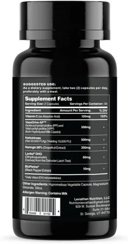 Vista 3 de Leviathan Nutrition Hemo Flow Suplemento con nattoquinasa para óxido nítrico