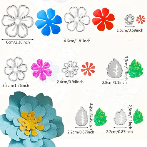 Vista 2 de 2 juegos de troqueles de corte de metal con estampado de flores, hojas de flores, 14 estilos, plantillas 3D troqueladas para manualidades, álbumes