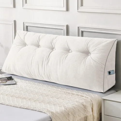 Vista 21 de Sasttie Almohada de Cabecera Queen, Almohada de Cuña de Cabecera para Sentarse en la Cama, Cojín Triangular con Soporte de Respaldo para Leer - Con