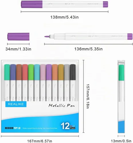 Vista 4 de REALIKE Bolígrafos metálicos compatibles con Cricut Joy/Xtra, juego de 12 rotuladores multicolor (punta de 1.0)