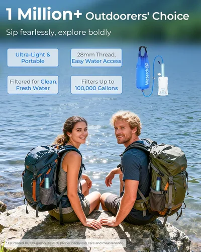 Vista 2 de Waterdrop Paja de filtro de agua por gravedad, sistema de filtración de agua para campamento, purificador de agua de supervivencia para viajes