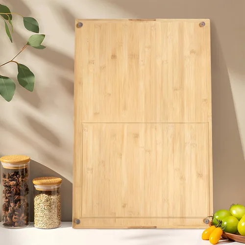 Vista 8 de Tabla de cortar de bambú de doble cara de 28 x 18 pulgadas con ranura para jugo, tablas de cortar grandes de madera para cocina, tabla de cortar