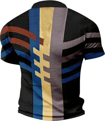 Vista 4 de Camisas elásticas con cuello alto para hombre, con botones, transpirables, de manga corta, de corte clásico, ajustadas, con estampado
