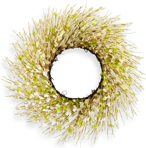 Vista 14 de Corona de otoño para puerta delantera, 24 pulgadas, hojas anchas rojas artificiales Baya Borgoña